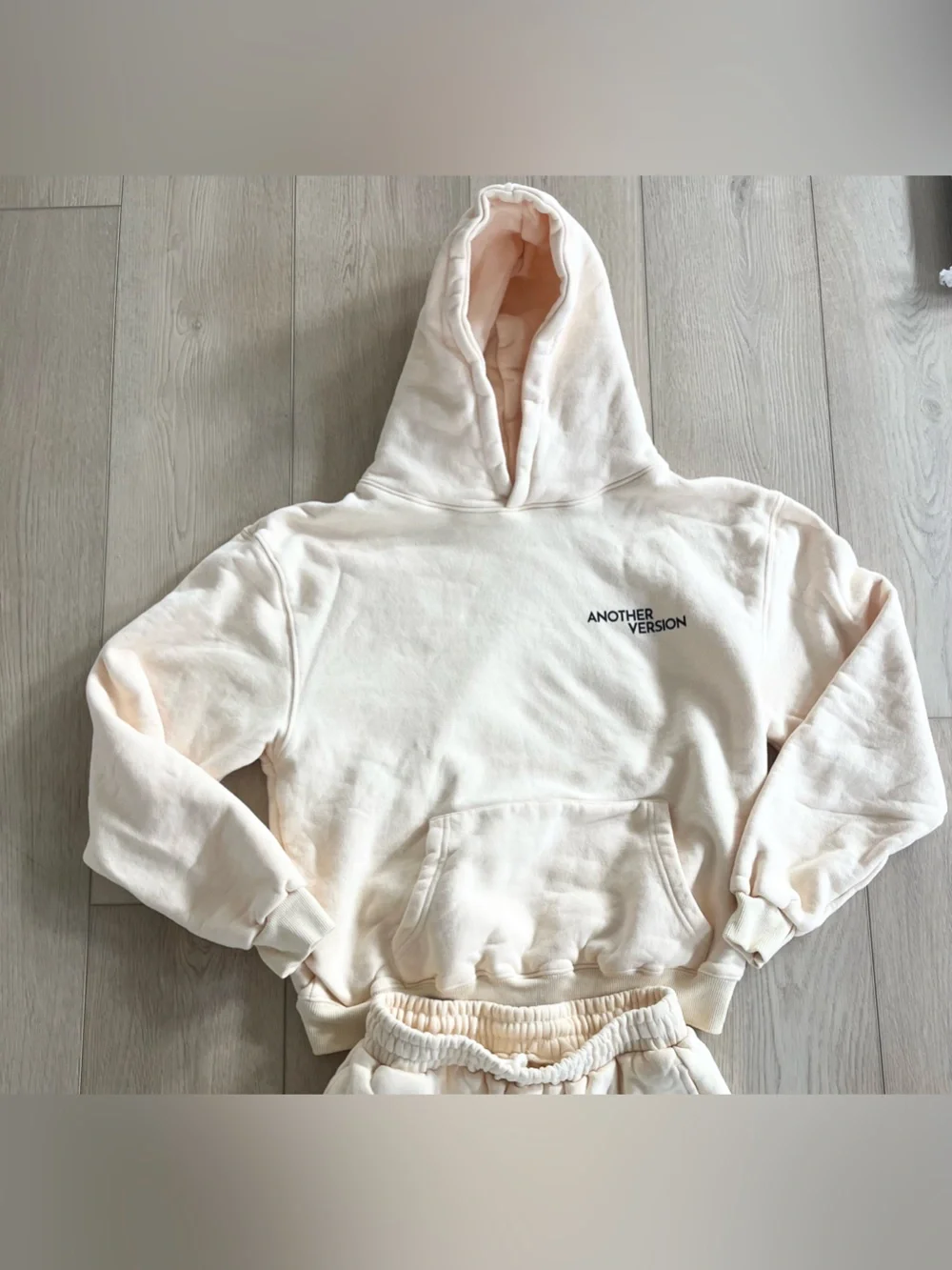 Another Version Matching Tracksuit Lounge Set Cream Beige Hoodie Sweatpants SZ S